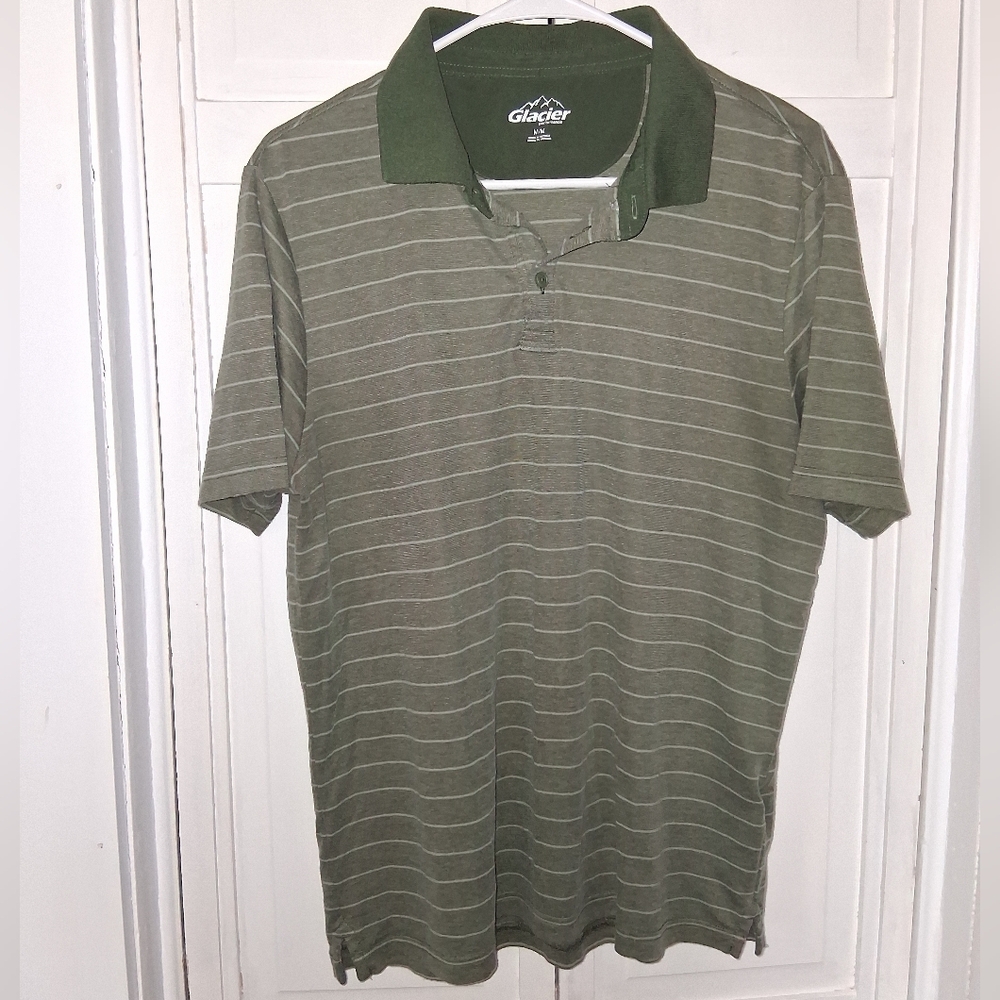 Glacier Men’s Olive Green Striped Polo Shirt